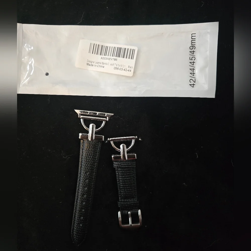 Leather Black and Silver IWatch Band Set